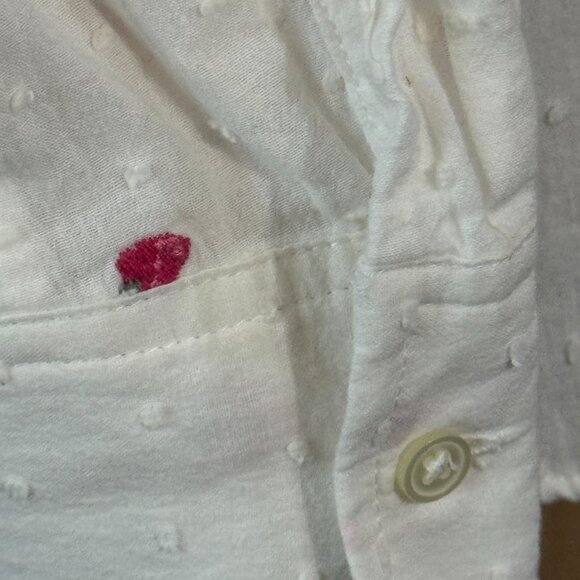 LOFT White Swiss Dot Strawberry Embroidered Button Up Shirt XS - Picture 4 of 7